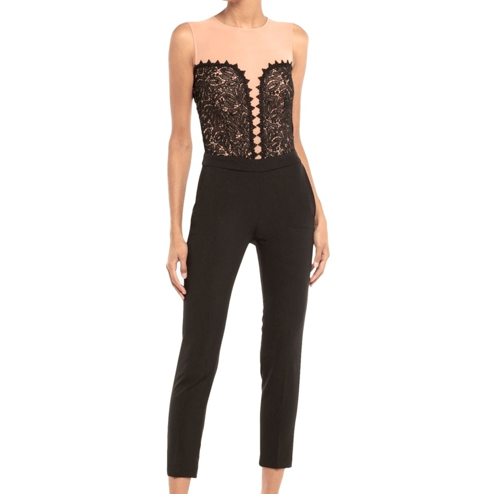 LIU JO SHEER MESH & LACE BLACK JUMPSUIT